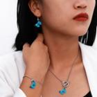 Set: Butterfly Dangle Earring + Bracelet + Necklace 1044 - Blue Butterfly - Silver - One Size