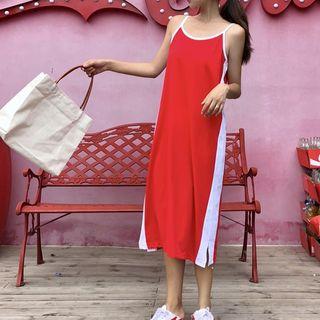 Color Block Spaghetti Strap Midi Dress