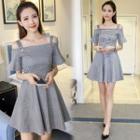 Plaid Off Shoulder A-line Dress