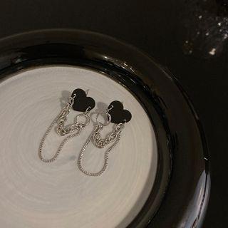 Sterling Silver Fringed Heart Stud Earring 1 Pair - Silver - One Size