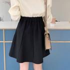 Band-waist Button-front Flared Skirt
