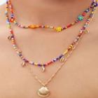 Shell Pendant Layered Bead Necklace Nl275 - Red & Yellow & Blue - One Size