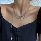 Butterfly Pendant Layered Alloy Necklace Silver - One Size