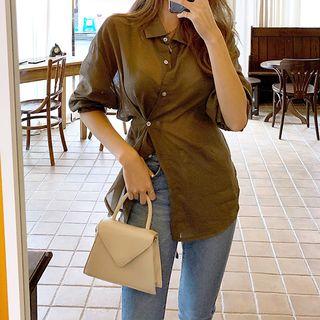 See-through Boxy Wrap Shirt Khaki - One Size