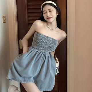 Strapless Denim Wide Leg Romper