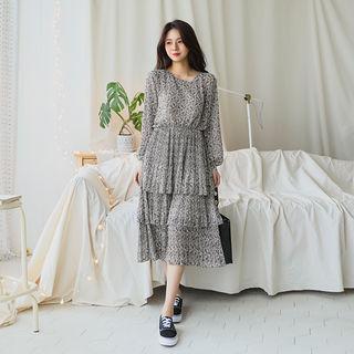 Tiered Paisley Chiffon Long Dress