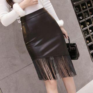 Fringed Asymmetrical Pencil Skirt