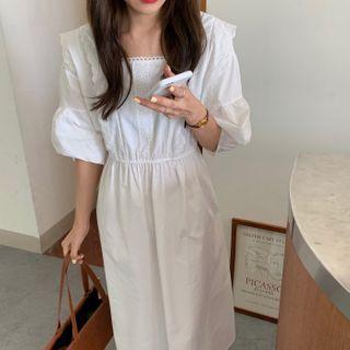 Puff-sleeve Pointelle Frill Trim Doll Dress