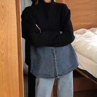 Set: Sleeveless Denim Shirt + Cropped Sweater