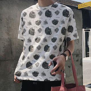 Short-sleeve Cat Print T-shirt / Short-sleeve Whale Print T-shirt