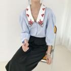 3/4-sleeve Embroidered Collar Blouse