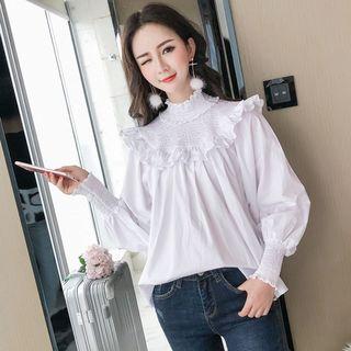 Ruffled Mock Neck Long-sleeve Blouse