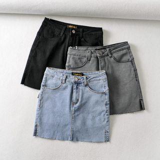Plain Mini Fitted Denim Skirt