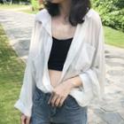 Long-sleeve Plain Shirt Milky White - One Size
