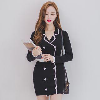 Contrast Trim Double-breasted Knit Dress