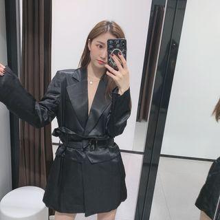 Loose-fit Plain Blazer With Belt