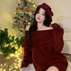 Off-shoulder Sweater Maroon - One Size