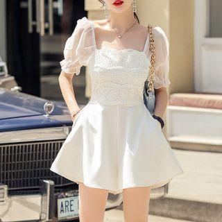 Short-sleeve Mesh Panel Romper