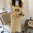 Mock Two-piece Short-sleeve Striped Midi T-shirt Dress