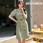 Plus Size Puff-sleeve Belted Trench Coatdress
