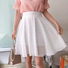 Band-waist Eyelet-lace A-line Skirt White - One Size