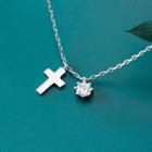 925 Sterling Silver Rhinestone Cross Pendant Necklace S925 Silver - One Size
