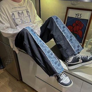 Paisley Print Panel Loose Fit Jeans