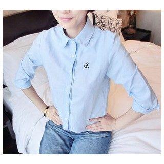 Embroidered Anchor Long-sleeve Blouse