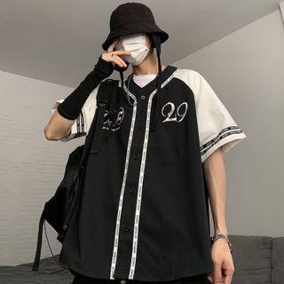 Short-sleeve V-neck Baseball Jacket