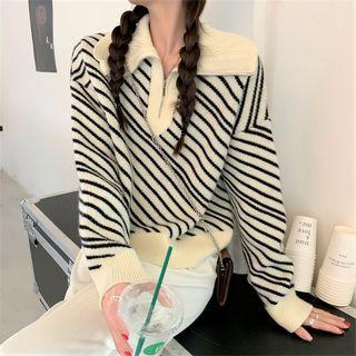 Striped Half-zip Sweater Stripe - Black & White - One Size