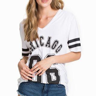 Number V-neck Short-sleeve T-shirt