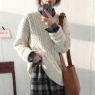 V-neck Loose-fit Cable Knit Sweater