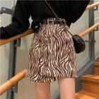 Set: Animal Print Mini A-line Skirt + Chain Belt
