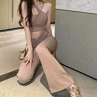 Set: Crop Tank Top + Boot-cut Pants