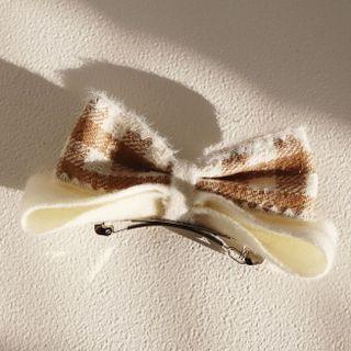 Plaid Bow Hair Clip White - One Size