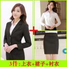 Set: Two Buttons Blazer + Pencil Skirt + Dress Shirt