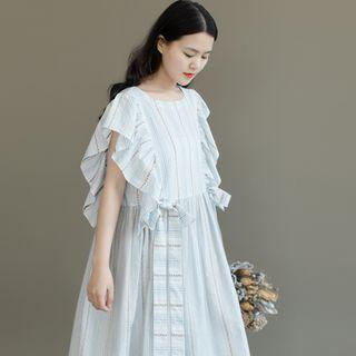 Striped Ruffled A-line Midi Dress