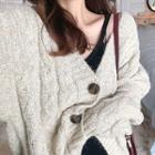 Plain Single-breasted Long-sleeve Cable-knit Cardigan