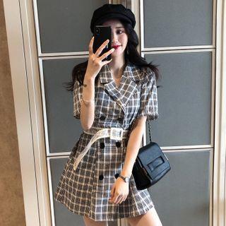 Short-sleeve Plaid Mini Collared Dress