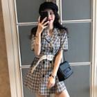 Short-sleeve Plaid Mini Collared Dress