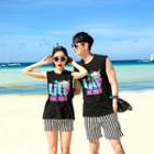 Couple Matching Sleeveless Printed Top / Striped Beach Shorts