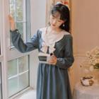 Two-tone Bow Midi A-line Dress