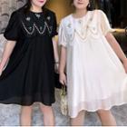 Short-sleeve Floral Embroidered A-line Dress / Tunic