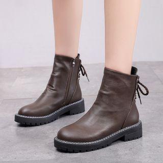 Faux Leather Platform Low-heel Ankle Boots