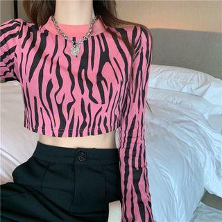 Long-sleeve Tiger Print Cropped T-shirt