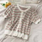 Pearl-button Floral Light Knit Top White - One Size