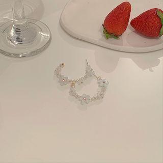 Flower Faux Crystal Acrylic Open Hoop Earring E382 - 1 Pair - White - One Size