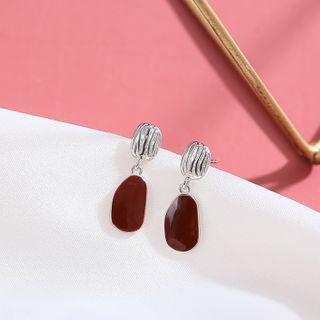 925 Sterling Silver Asymmetric Drop Earring Wine Red - One Size