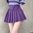 Elbow-sleeve Striped T-shirt / Pleated Mini Skirt