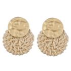 Straw Woven Disc Dangle Earring 1 Pair - Gold - One Size
